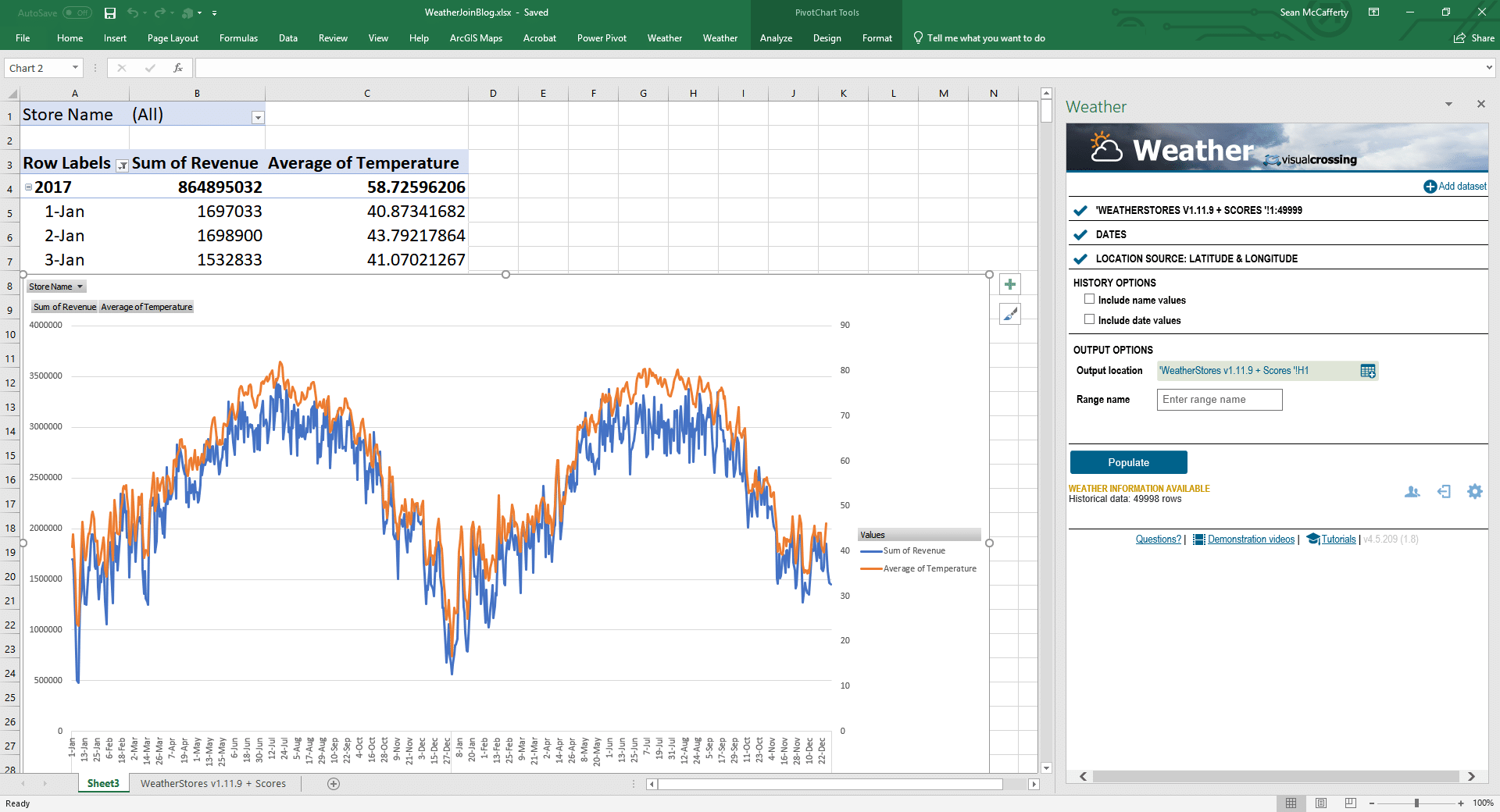 Visual Crossing Weather in Excel